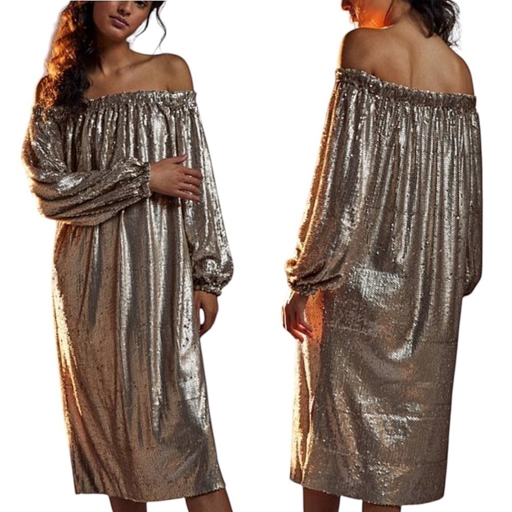 MARE MARE x ANTHROPOLOGIE Calliope Off-The-Shoulder Sequin Midi Dress